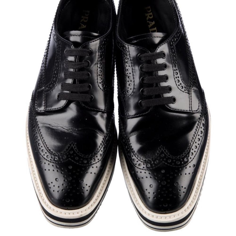 PRADA Polished Leather Brogue Oxfords